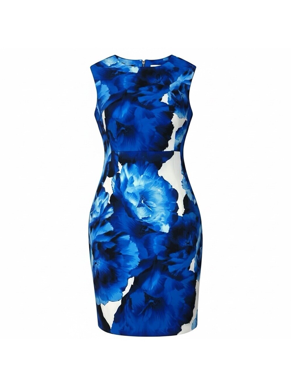 Calvin Klein Size 12 NWOT Blue Floral Print Ponte Knit Sheath Sleeveless Artsy